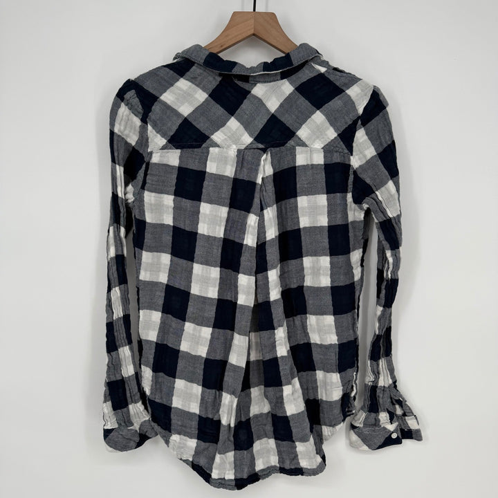 Thread & Supply Plaid Flannel Shirt Button Down Long Sleeve Navy Ivory M