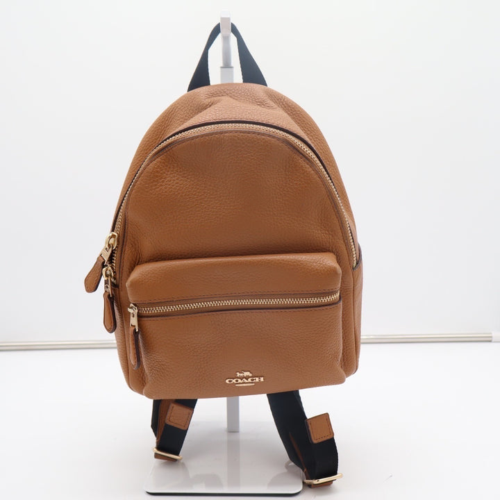 Coach Mini Charlie Womens Backpack Saddle Brown Pebbled Leather Padded Strap Bag