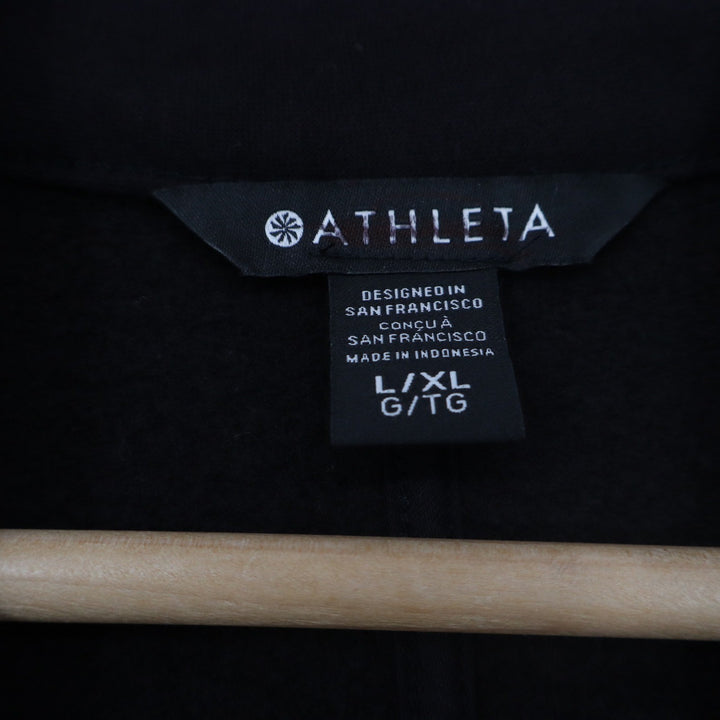 Athleta Womens Black Open Front Shawl Collar Fleece Cardigan L/XL