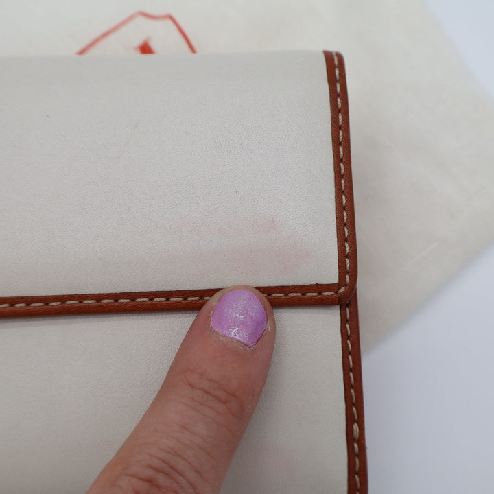 Coach Purse Womens White Tan Leather Buckle Credit Card Slots Bifold Wallet