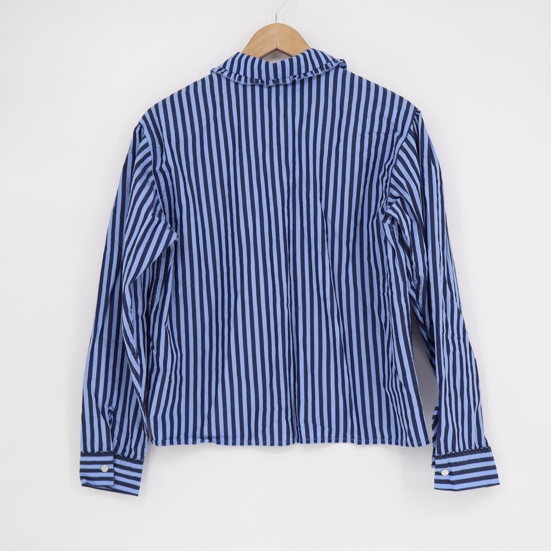 Polo Ralph Lauren Blue Striped Ruffle Collar Cotton Button Down Shirt S
