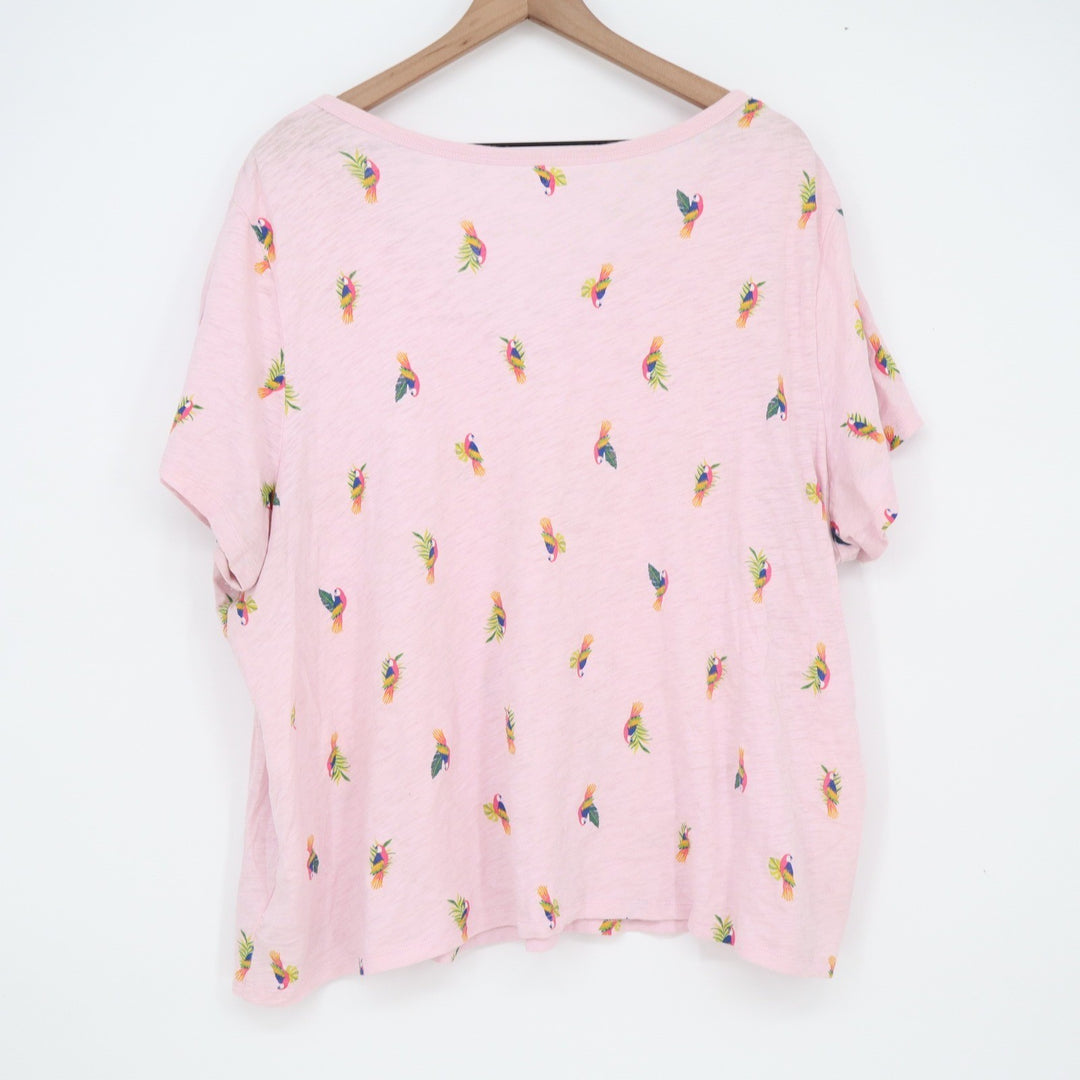 Old Navy Everywear Pink Parrot Print V-Neck Cotton T-Shirt XXL