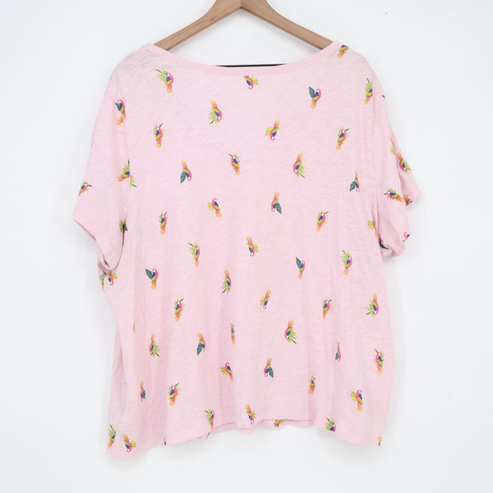 Old Navy Everywear Pink Parrot Print V-Neck Cotton T-Shirt XXL