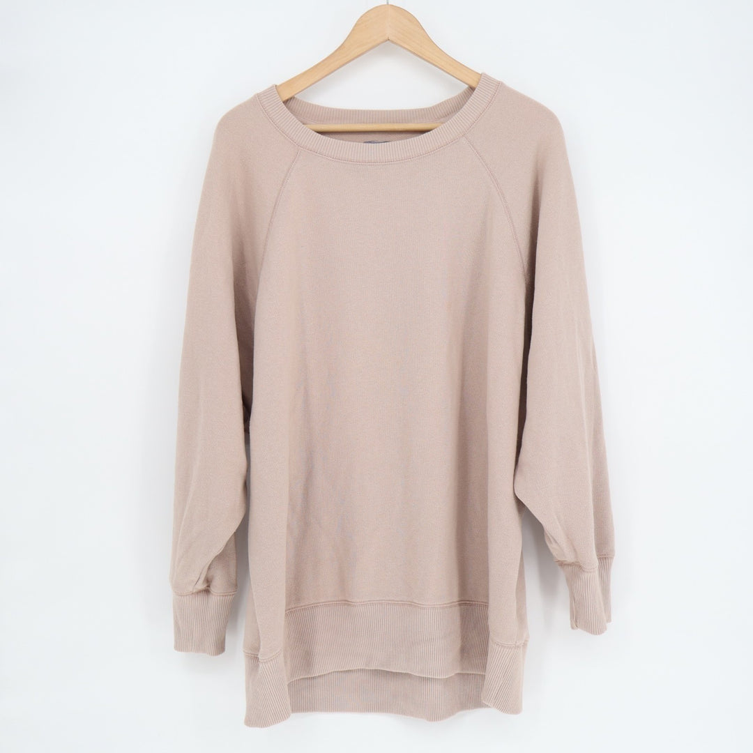 Aerie Sweatshirt Womens Large Brown Cotton Ribbed High Low Hem Raglan Sleeve