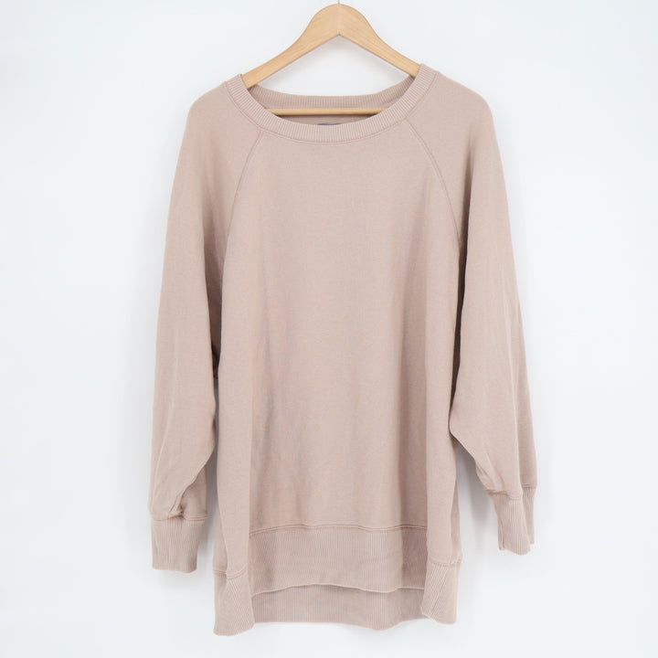 Aerie Sweatshirt Womens Large Brown Cotton Ribbed High Low Hem Raglan Sleeve