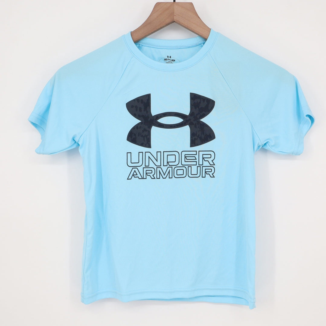 Under Armour Boys Tech Hybrid Print SS T-Shirt Light Blue YXS NEW
