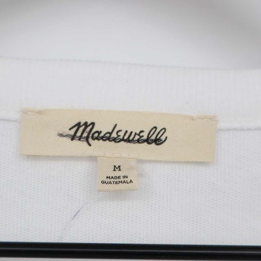 Madewell Crop T-Shirt Women Medium White Cotton Side Slit Crew Neck Short Sleeve