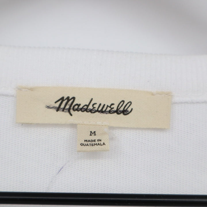 Madewell Crop T-Shirt Women Medium White Cotton Side Slit Crew Neck Short Sleeve