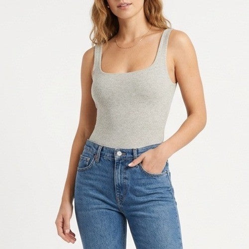 Naked Wardrobe Heather Grey Scoop Neck Tank Bodysuit Medium