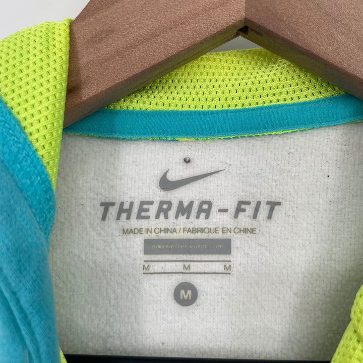 Nike Therma Fit Hoodie Turquoise White Neon Yellow Swoosh Pullover Size M