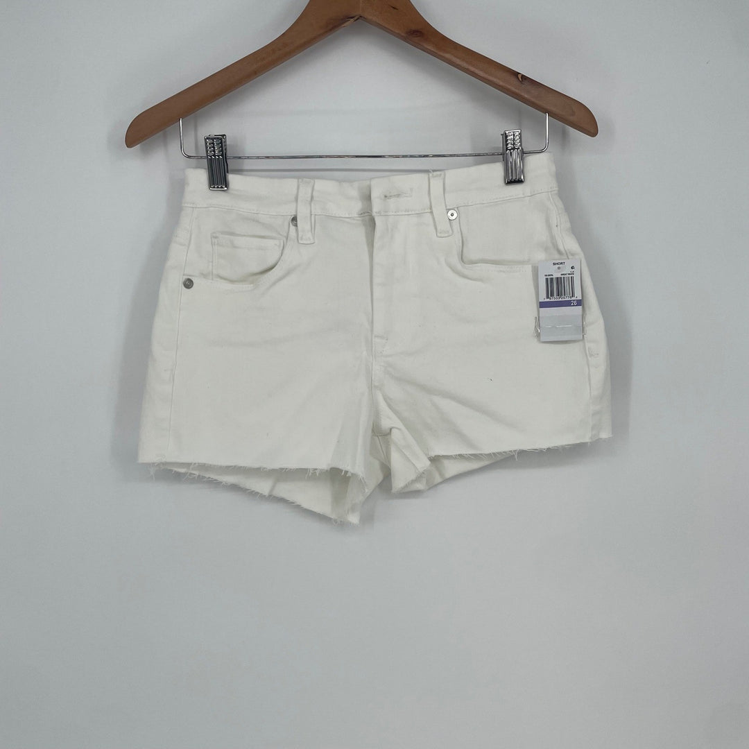 BLANKNYC The Barrow High Rise Short White Denim Raw Hem Size 26