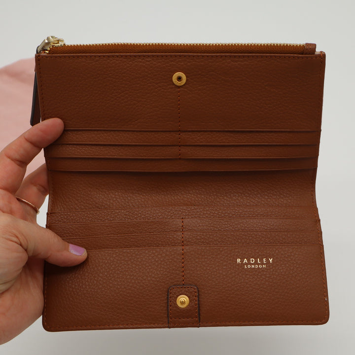 Radley London Women Brown Leather Detailing Logo Print Snap Bifold Wallet Clutch
