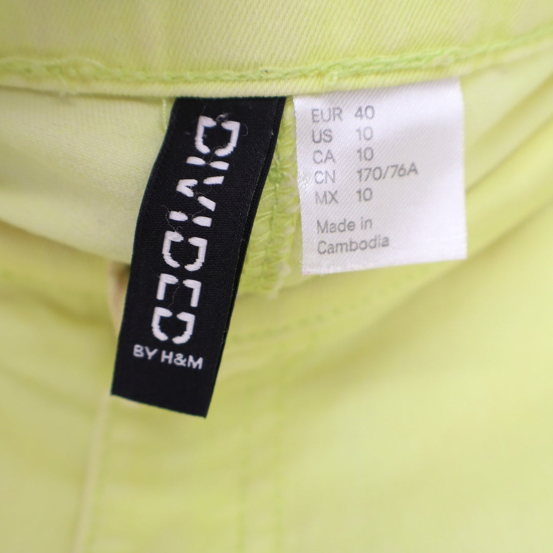 H&M Divided Neon Yellow Denim Mini Shorts Womens Size 10 Stretch Summer Festival