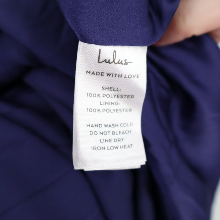 Lulus Got the Glam Maxi Dress Womens Small Navy Blue Lined Satin Pleated Cutout
