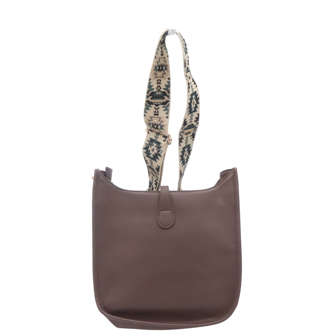 Ahdorned Brown Vegan Leather Messenger Bag with Southwestern Guitar Strap