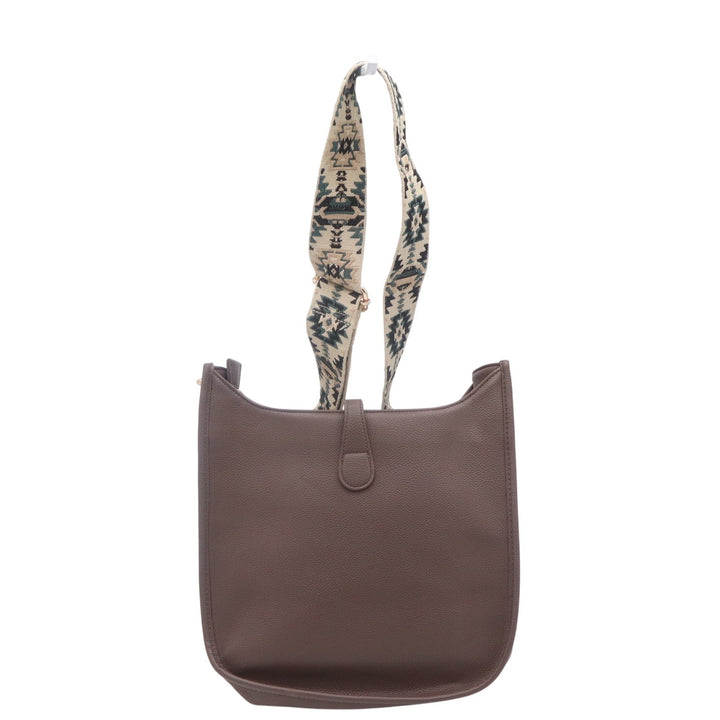Ahdorned Brown Vegan Leather Messenger Bag with Southwestern Guitar Strap