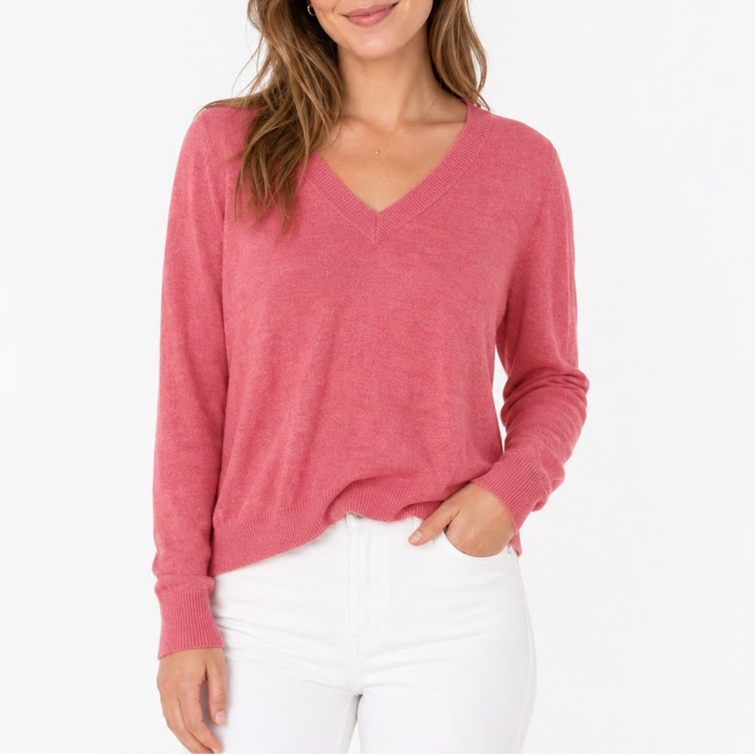 A New Day Womens V-Neck Pullover Sweater Pink Heathered Size S