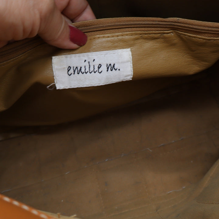 Emilie M Satchel Handbag Womens Large Tan Faux Leather Multi Pocket Fair