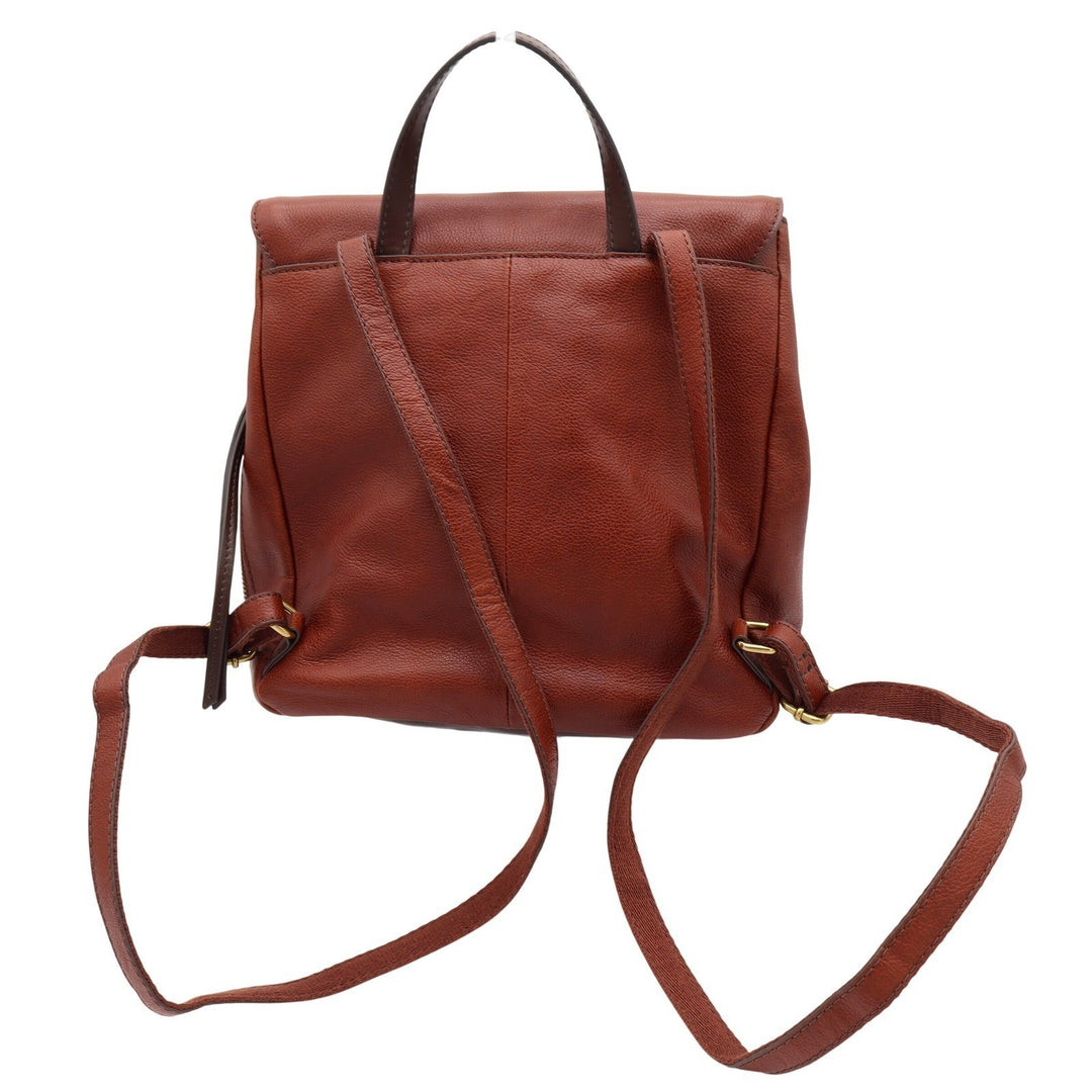 Fossil Women Brown Pebbled Leather Flap Backpack Handbag Cognac