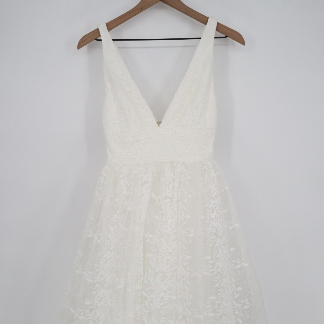 Lulus Sweetest Beloved Maxi Dress Womens XS White Mesh Embroidered Sleeveless