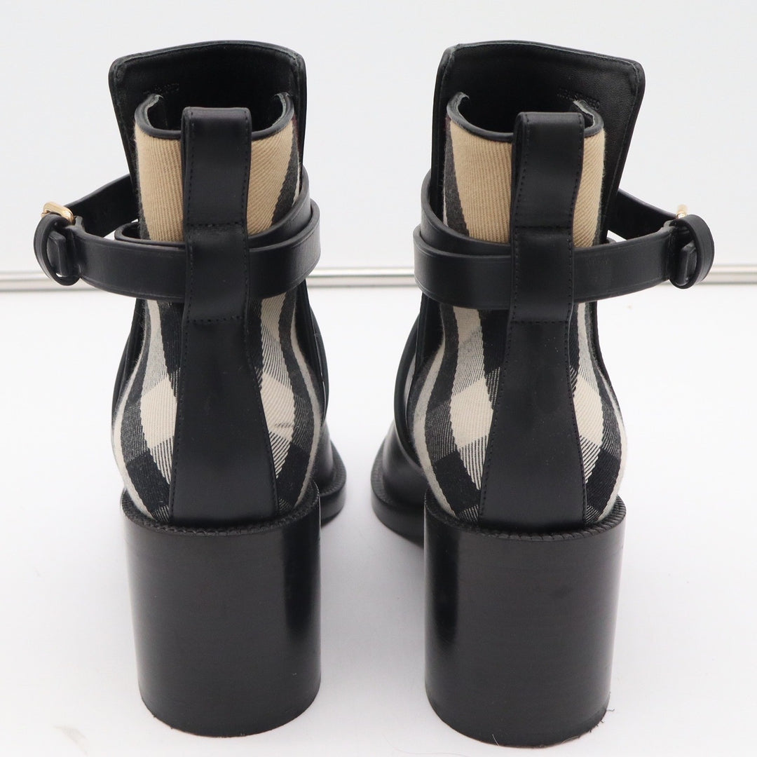 Burberry New Pryle 70 Black Leather Vintage Check Ankle Boots EU 39