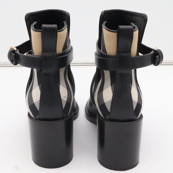 Burberry New Pryle 70 Black Leather Vintage Check Ankle Boots EU 39