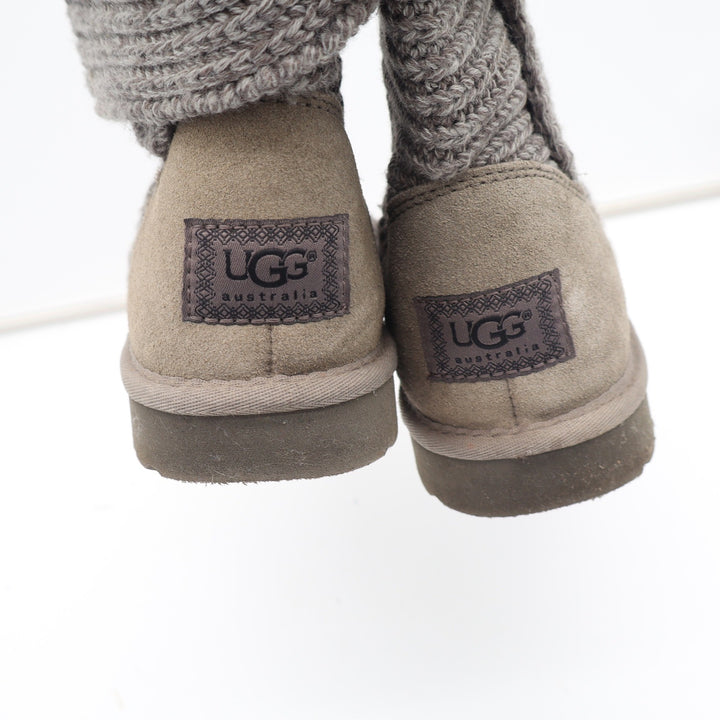 UGG Australia Cardy Grey Knit Button Tall Boots Womens Size 8