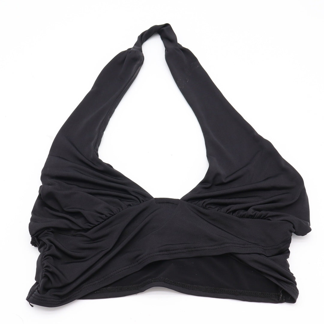 Urban Outfitters Halter Top Womens M Ruched Black V-Neck Stretch Good