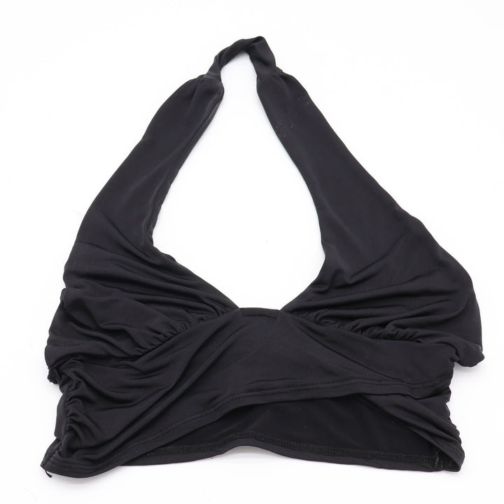Urban Outfitters Halter Top Womens M Ruched Black V-Neck Stretch Good