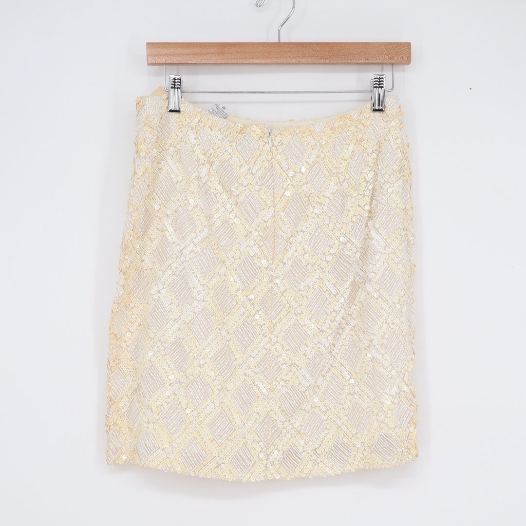 Oleg Cassini Black Tie Vintage Silk Beaded Sequin Diamond Mini Skirt Cream 12
