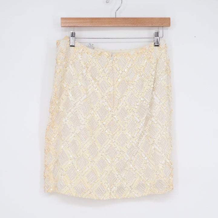 Oleg Cassini Black Tie Vintage Silk Beaded Sequin Diamond Mini Skirt Cream 12