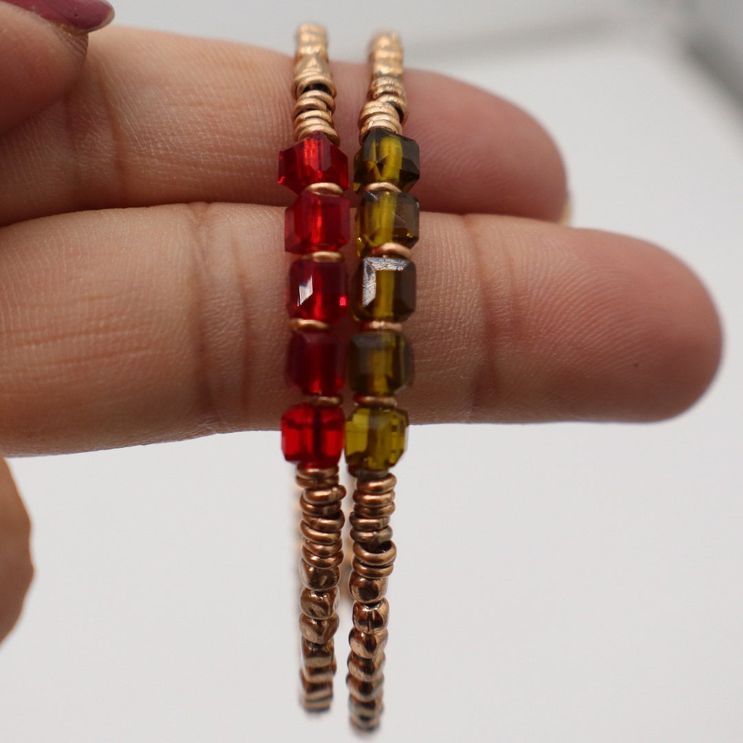 Keep Collective Rose Gold Beaded Bracelet Set Red Olive Green Crystal