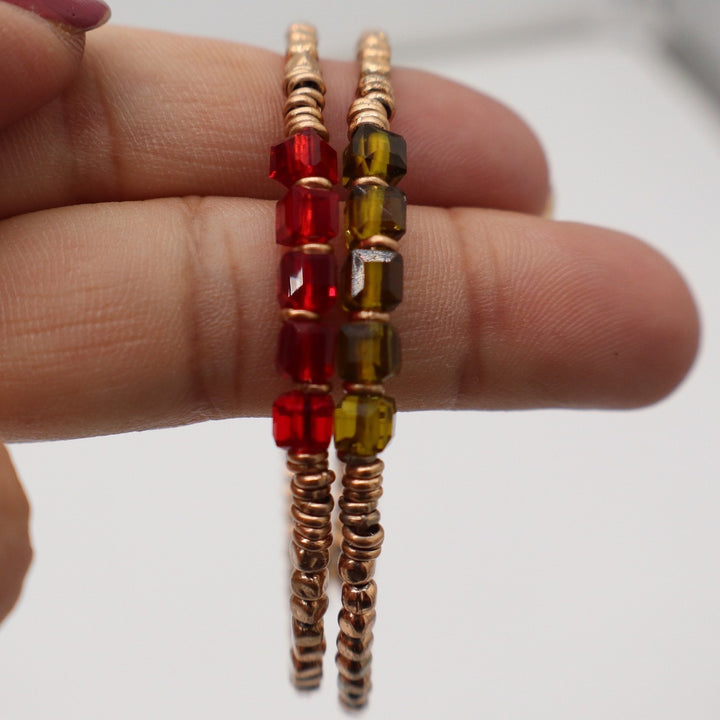Keep Collective Rose Gold Beaded Bracelet Set Red Olive Green Crystal