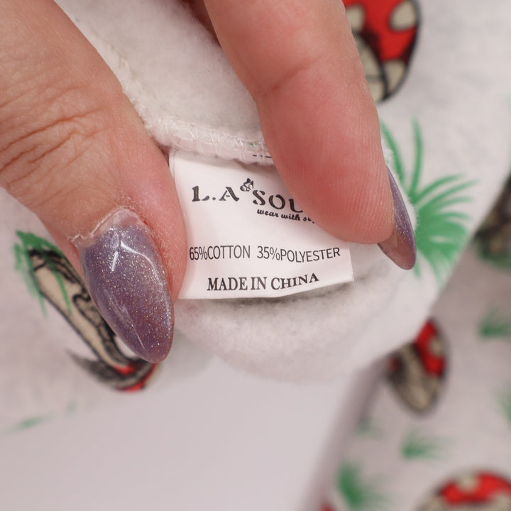 L.A. Soul Sweatshirt Womens Large White Mushroom Print Cotton Crew Neck Pullover
