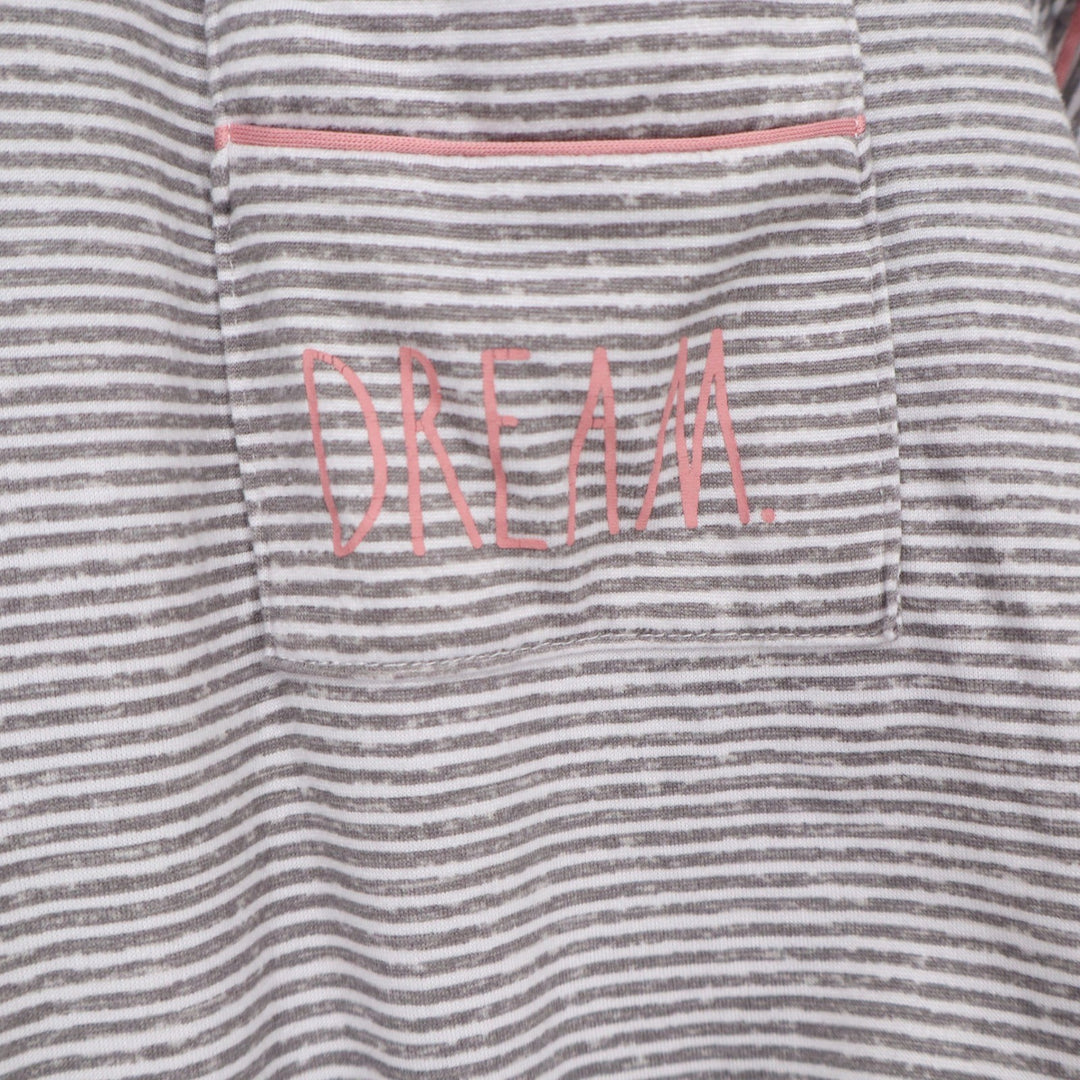 Rae Dunn Pajama Set Women's L Grey Striped Button-Down Excellent
