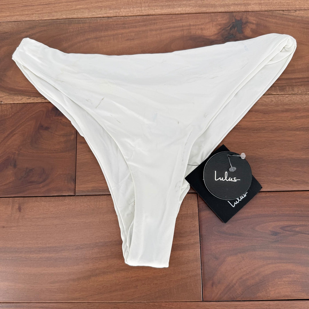 Lulus White Ruched High Cut Bikini Bottoms Size M