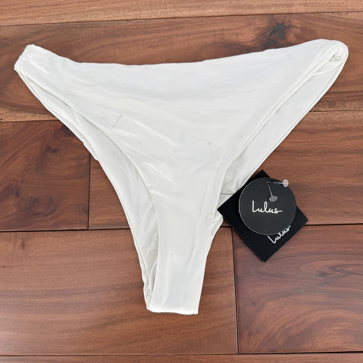 Lulus White Ruched High Cut Bikini Bottoms Size M