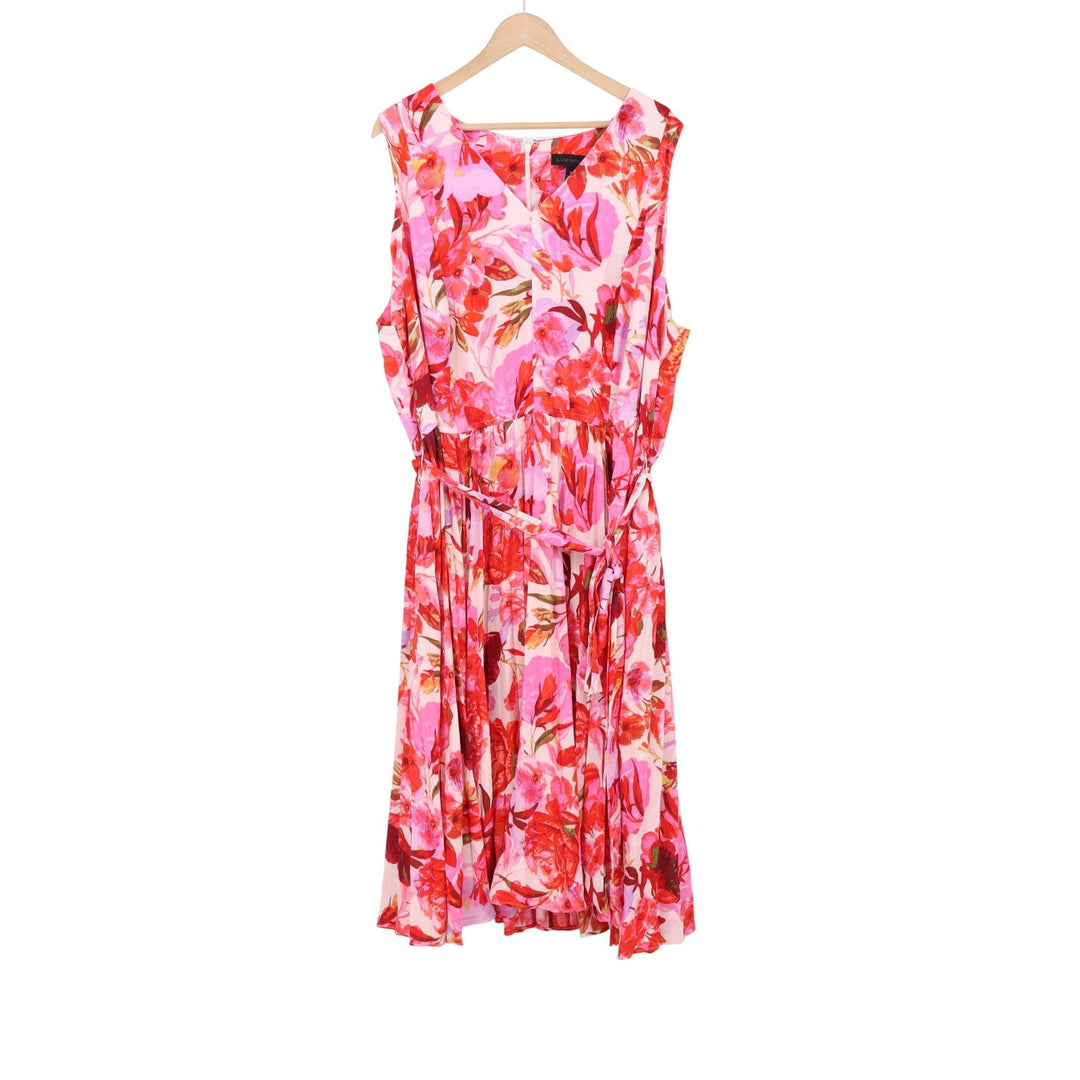 Lane Bryant Dress Womens 26 Sleeveless Floral Fit & Flare Pink Red V-Neck Good