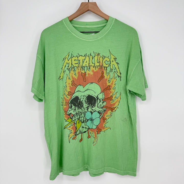 American Eagle x Metallica Graphic T-Shirt Skull Flower Flame Green Medium