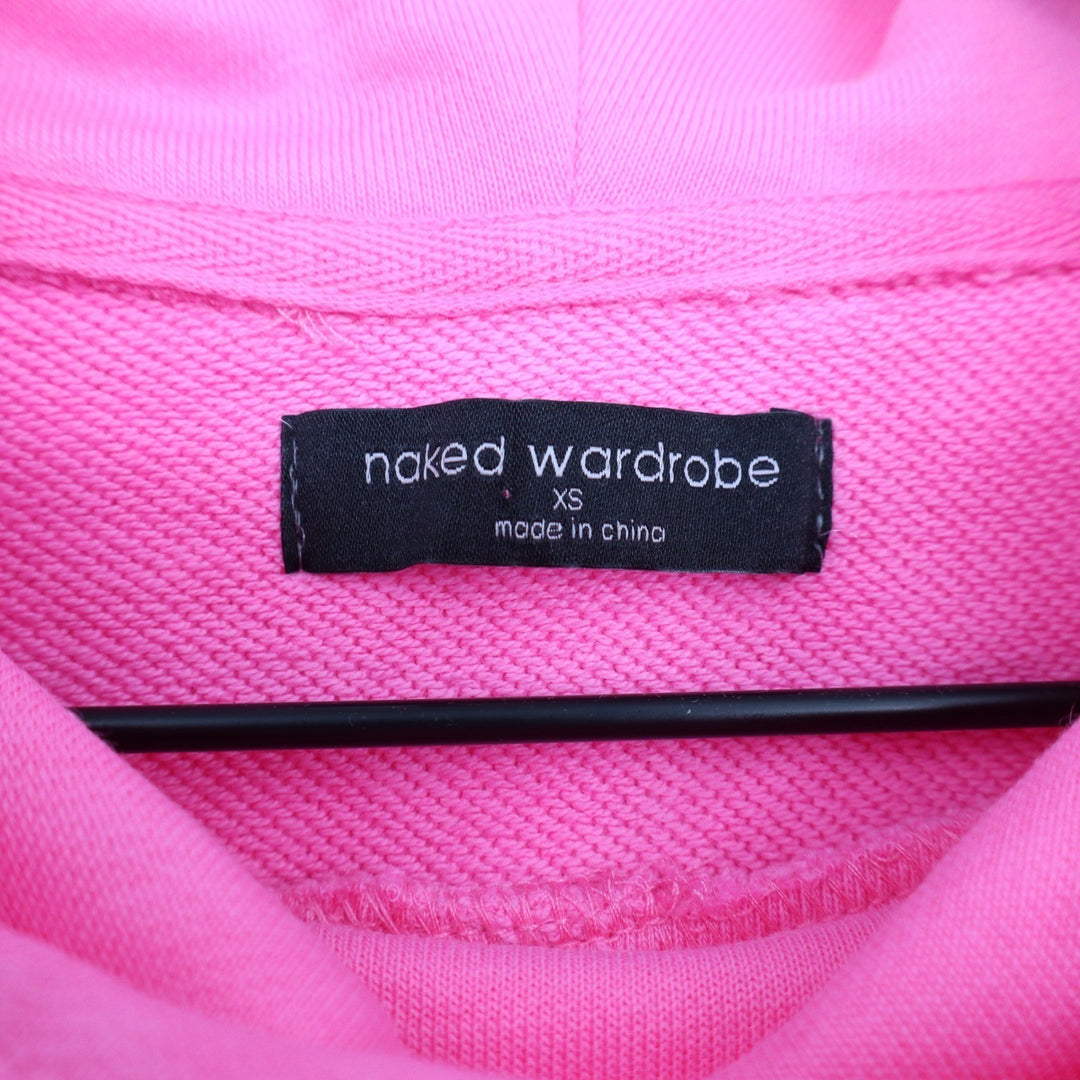 Naked Wardrobe Womens Pink Cropped Pullover Hoodie Sweatshirt XS