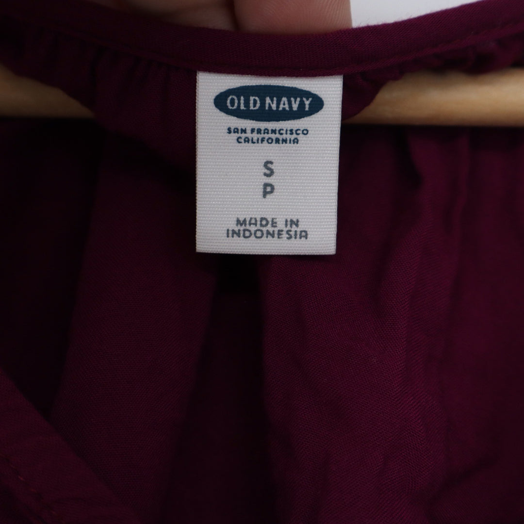 Old Navy Womens Burgundy V-Neck Long Sleeve Rayon Blouse Shirt Size S
