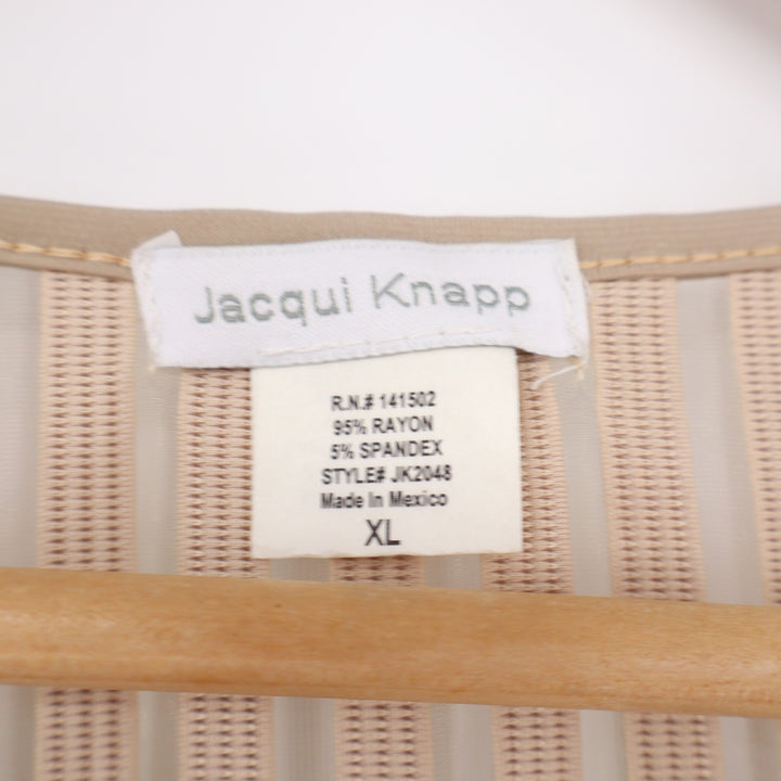 Jacqui Knapp Beige Short Sleeve Mesh Striped Yoke High Low Top XL