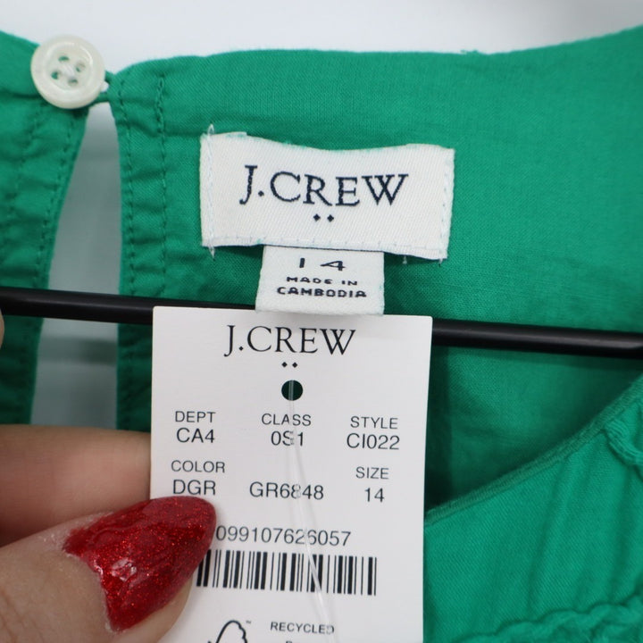 J. Crew T-Shirt Dress Womens 14 Green Cotton Embroidered Crew Neck Knee Length