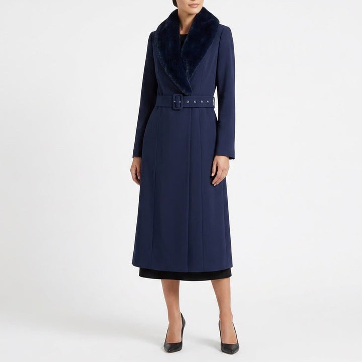Naked Wardrobe The Statement Trench Coat Women L Navy Stretch Lined Belted Waist