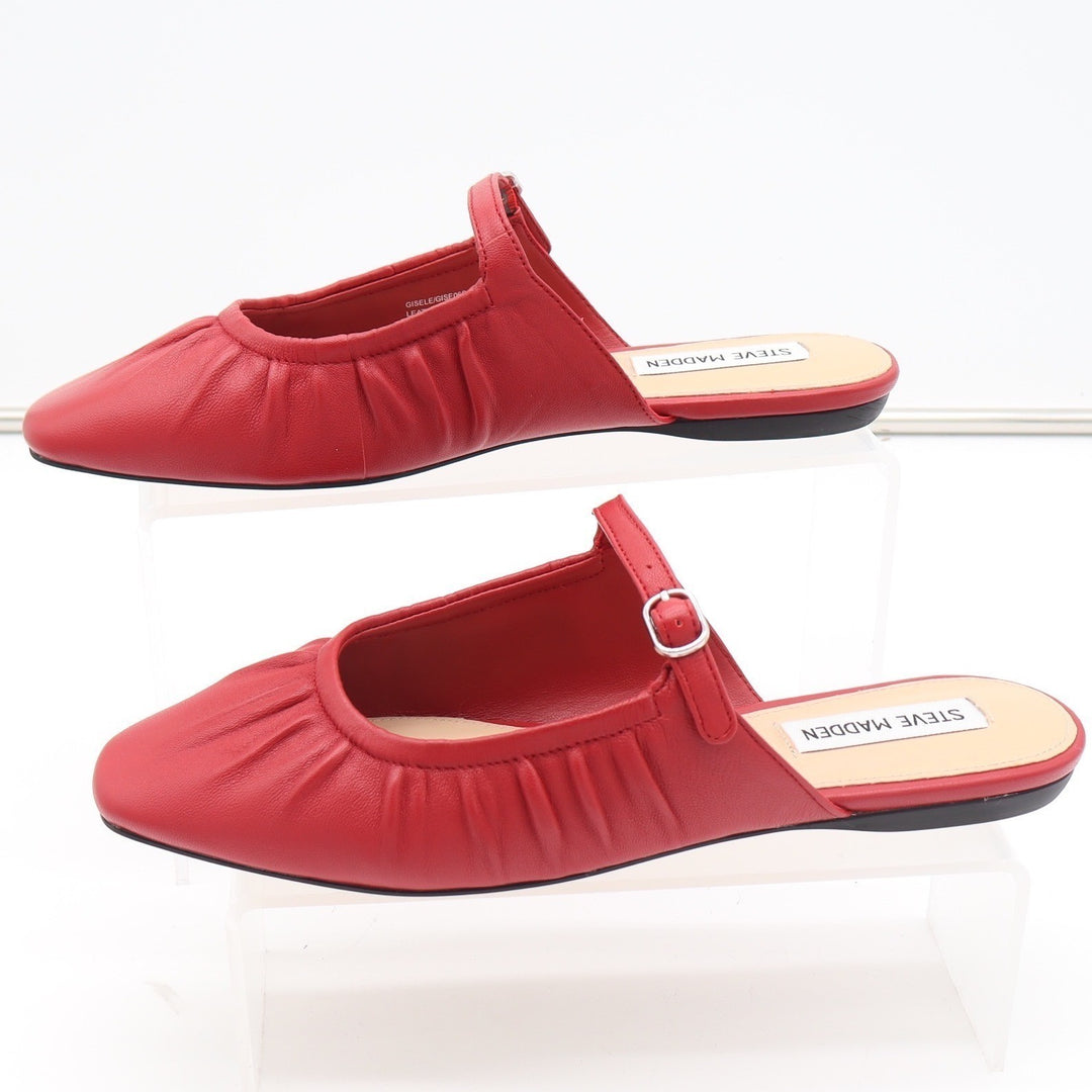 Steve Madden Gisele Red Leather Ruched Mary Jane Flat Mules Womens 8.5M