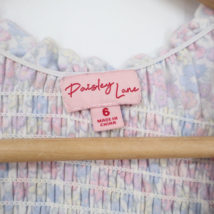 Paisley Lane Girls Floral Smocked Bodice Dress Size 6 Pink Blue Yellow