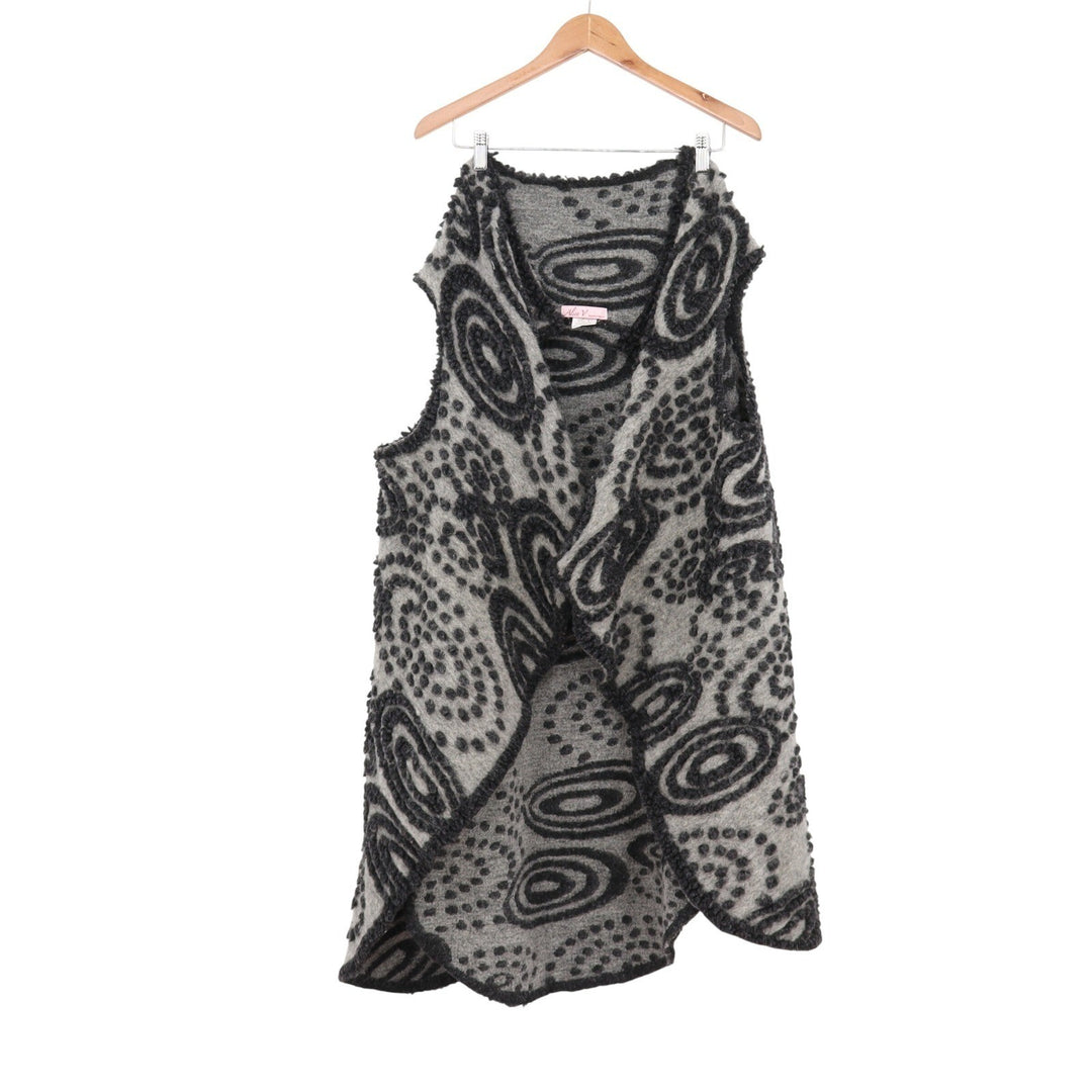 Alice V Italy Wool Blend Gray Black Abstract Swirl Popcorn Knit Sweater Vest O/S