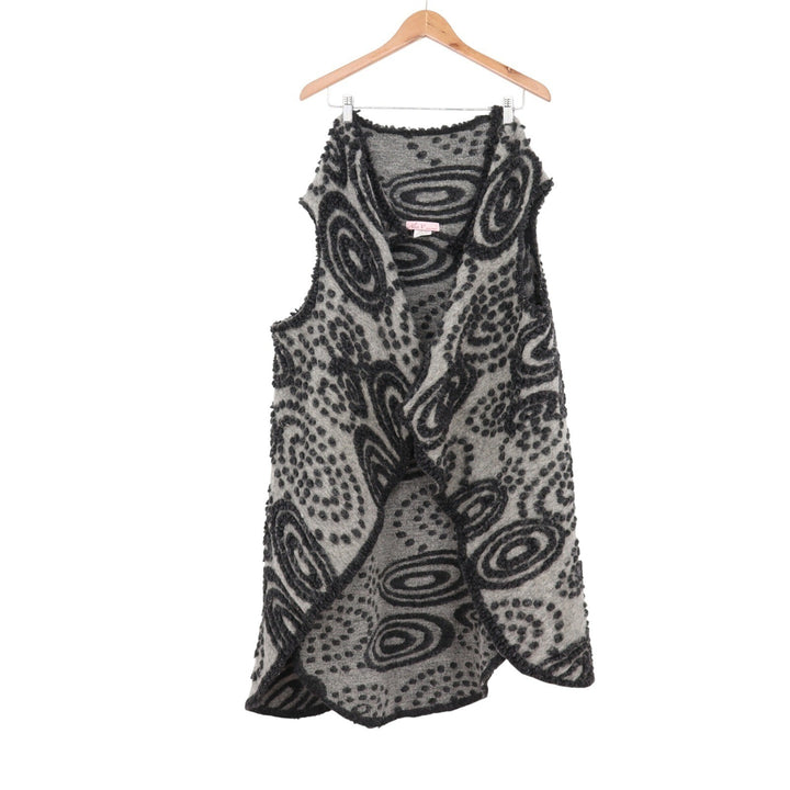 Alice V Italy Wool Blend Gray Black Abstract Swirl Popcorn Knit Sweater Vest O/S