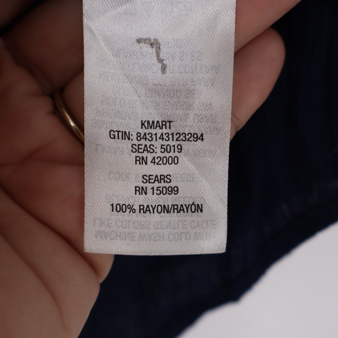 Basic Editions Navy Blue Rayon Crinkle Button Front Short Sleeve Blouse Large
