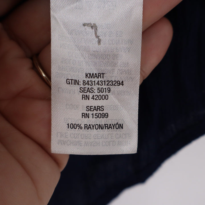 Basic Editions Navy Blue Rayon Crinkle Button Front Short Sleeve Blouse Large